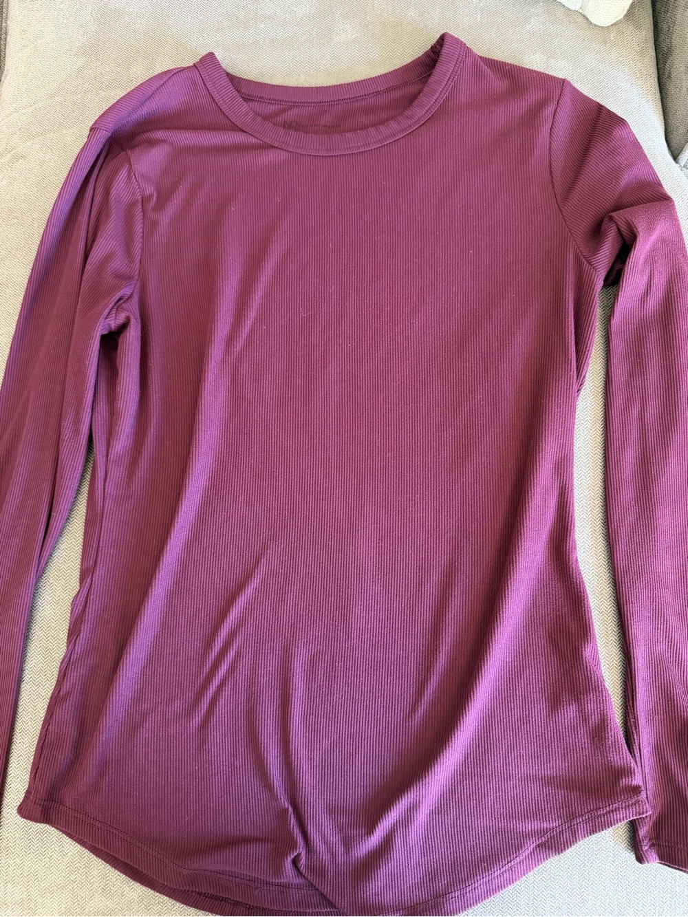No Boundaries Long-Sleeve Ribbed Crewneck Top - Plum